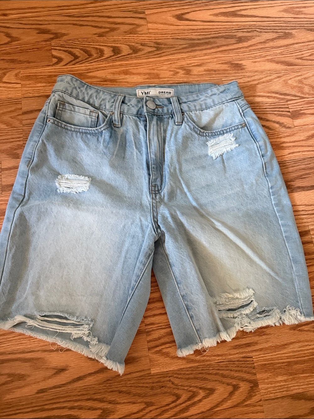 YMI Light Blue Distressed Denim Bermuda Shorts